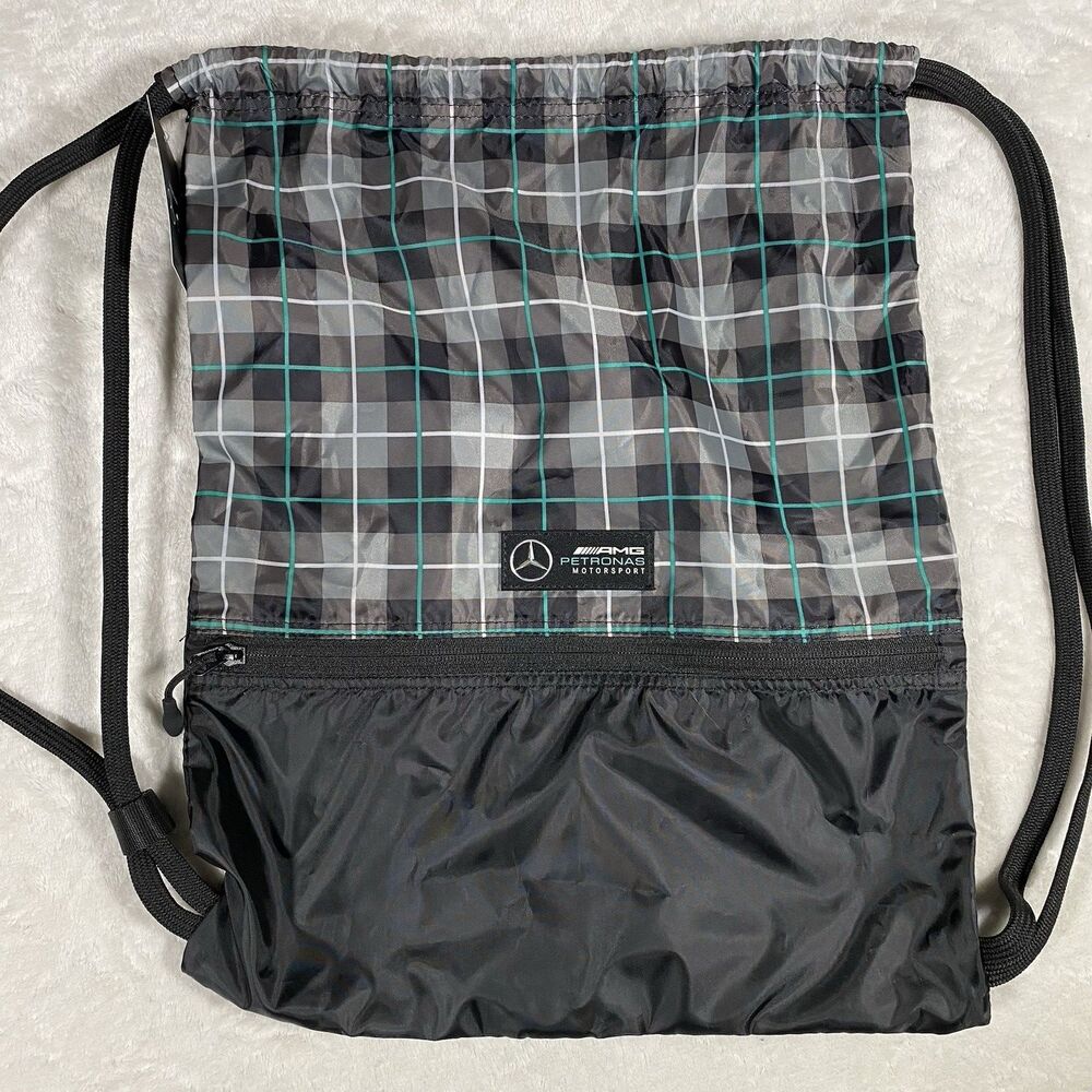 Mercedes AMG Petronas Motorsport Formula F1 Plaid Drawstring Pull Bag Sack Logo